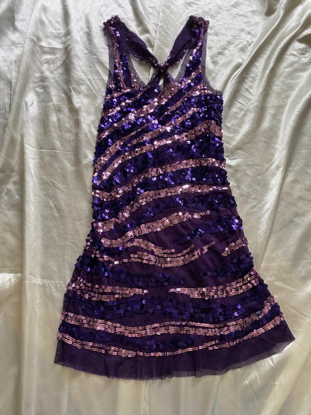 Vintage y2k Purple Pink Mesh Sequin Tank Top Fairy Party XS/S Striped
